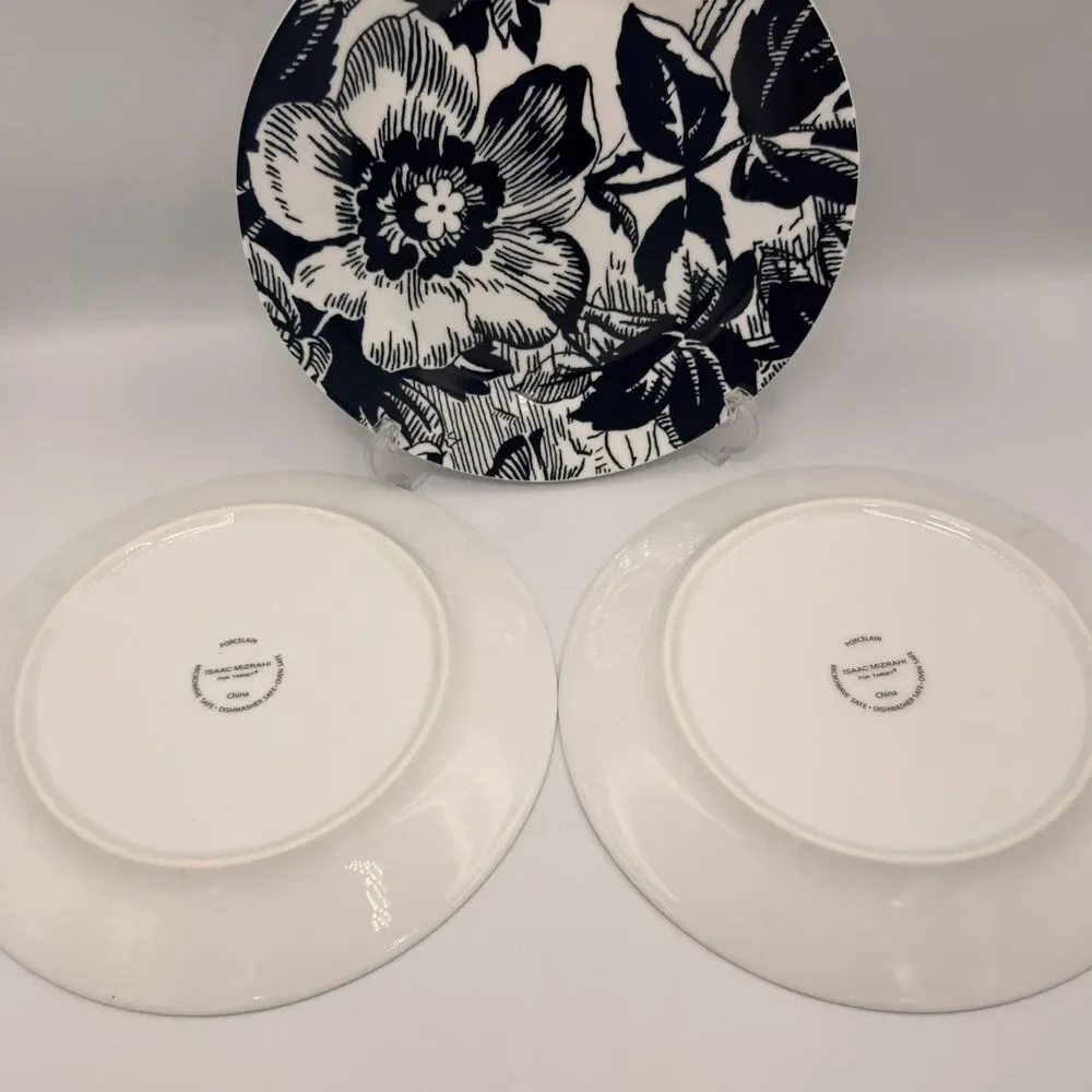 Isaac Mizrahi Target Midnight Blue Floral Porcelain Plates Set of 3, 8 3/8”